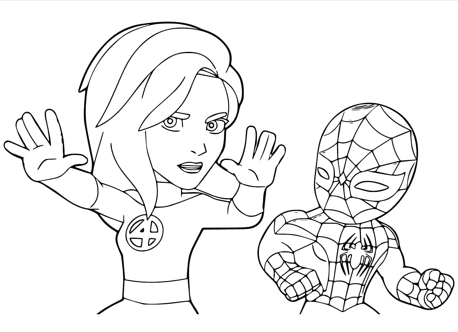 Invisible woman and spidey coloring page