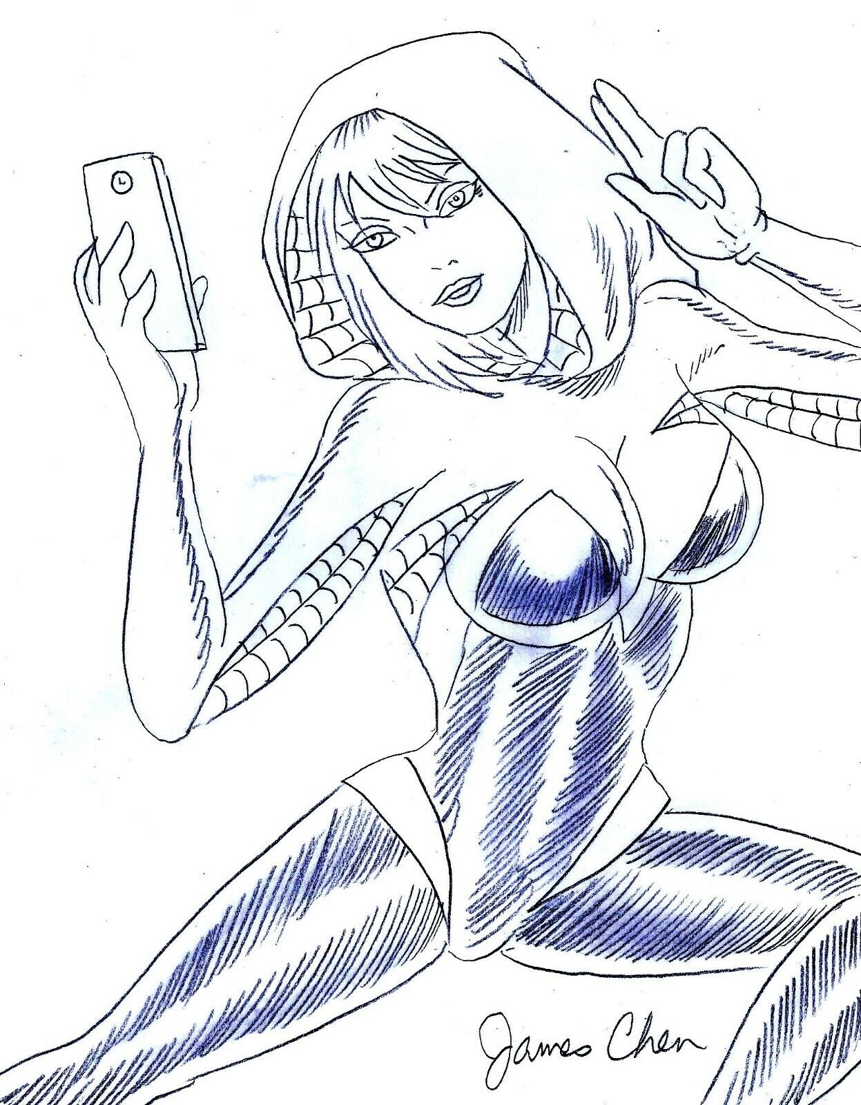 Gwen stacy spider gwen original ic art pencil sketch