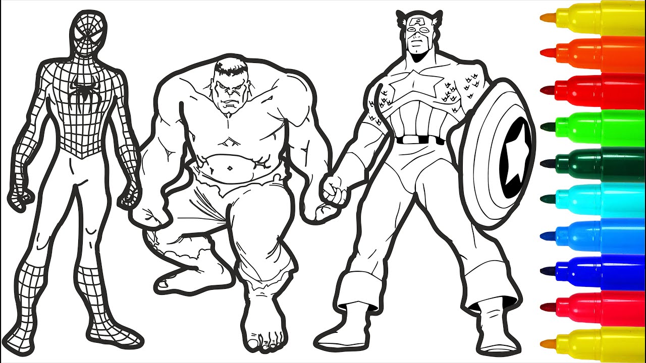 Spiderman hulk captain america batman team of heroes coloring pages