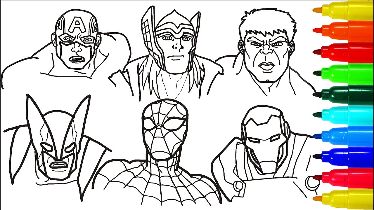 Spiderman iron man hulk wolverine coloring pages colouring pages for kids with colored markers