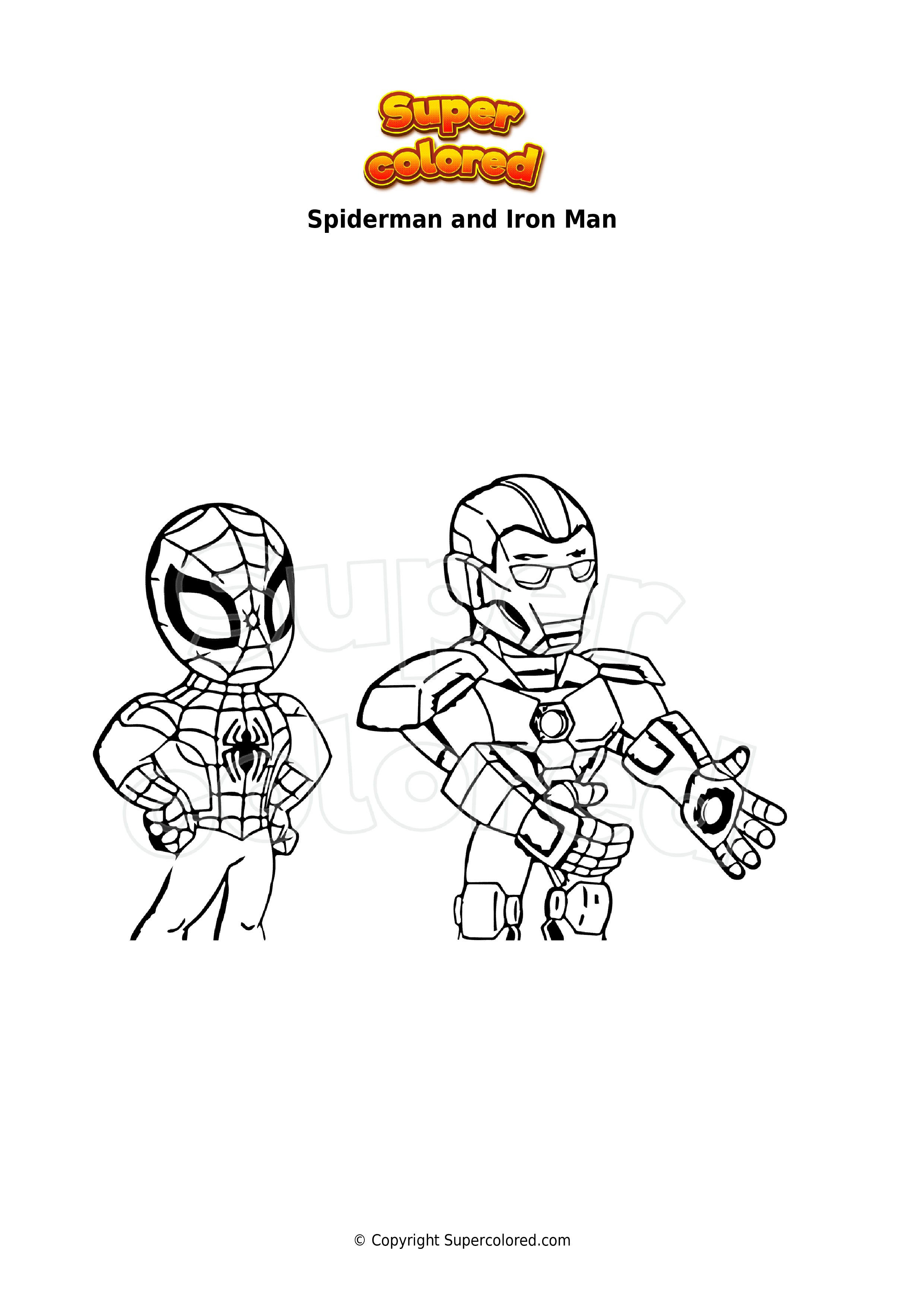 Coloring page spiderman and iron man