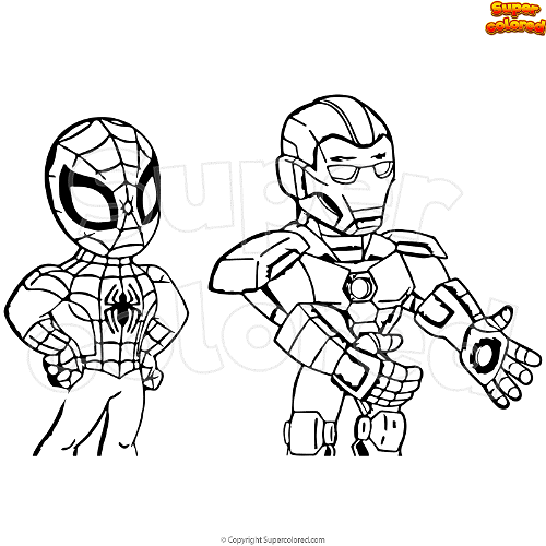 Coloring page spiderman and iron man