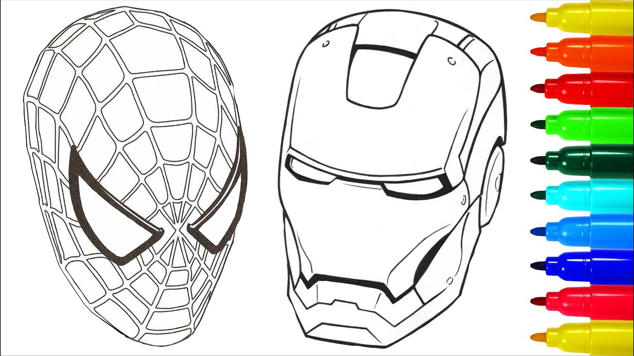 Spideran iron an coloring pages colouring pages for kids with colored arkers