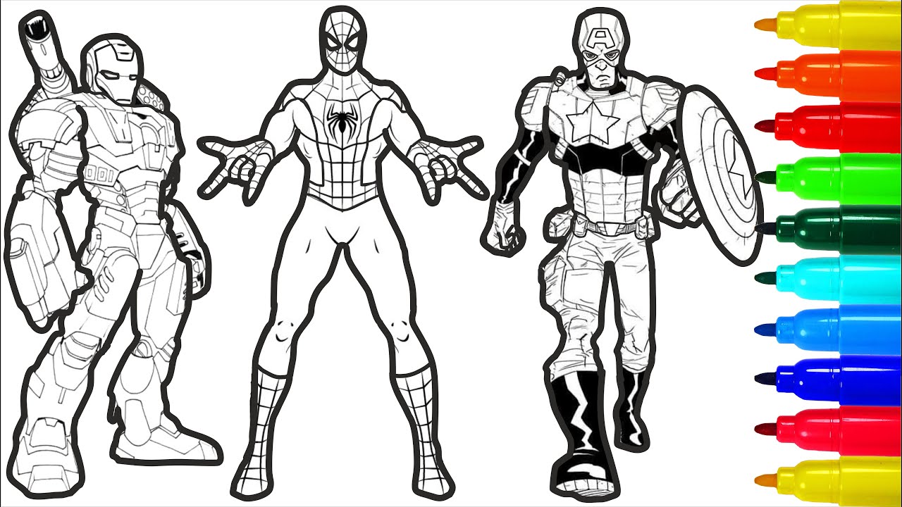 Spiderman iron man batman captain america power coloring pages