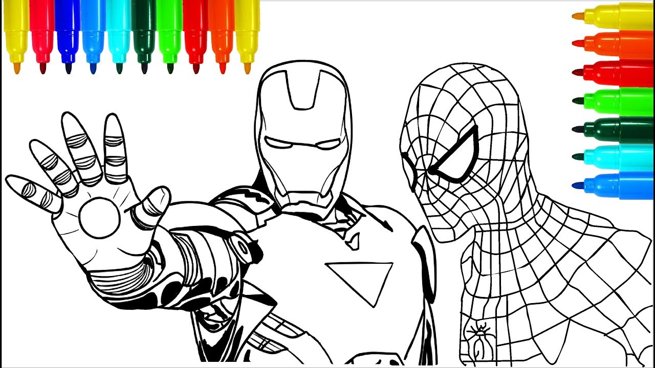 Spideran iron an arvel coloring pages colouring pages for kids with colored arkers