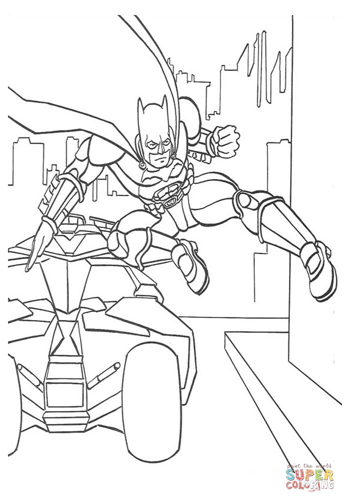 Batman jumps out of his car coloring page free printable coloring pages