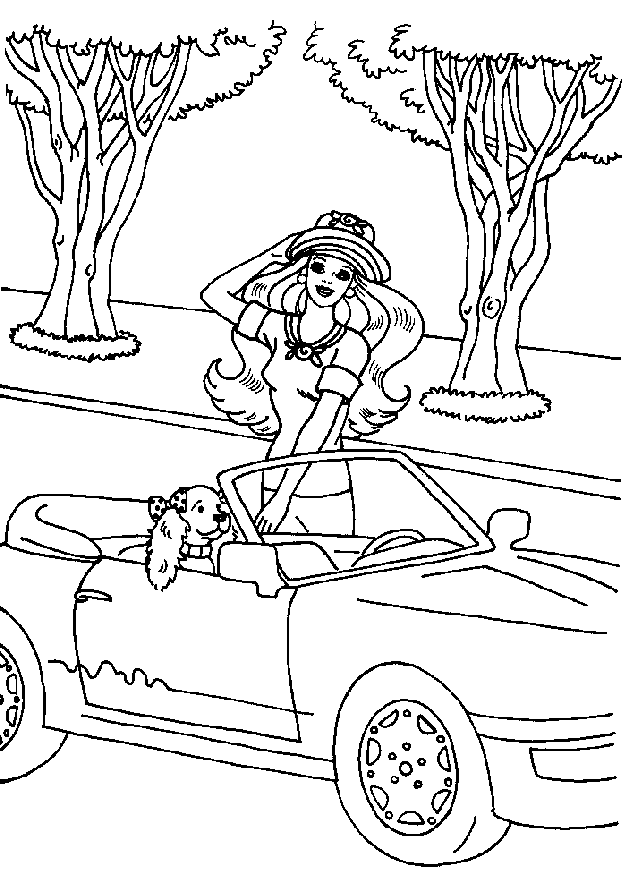 Barbie in the car coloring page