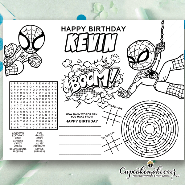 Spider man birthday coloring sheet party activity