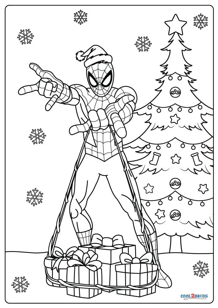 Free printable spiderman christmas coloring pages for kids