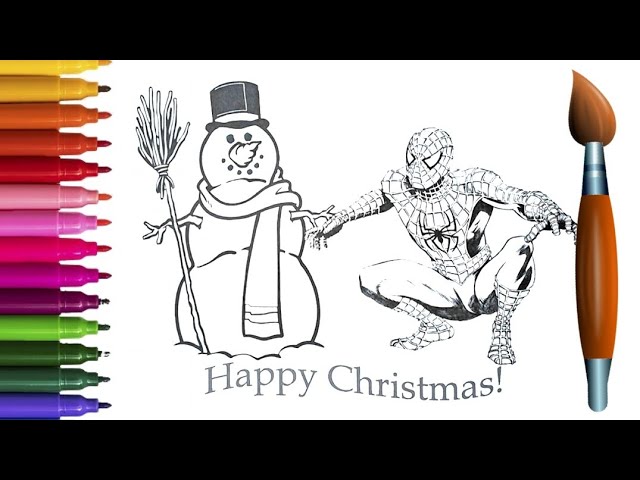 Fun coloring of spiderman and snowman merry christmas