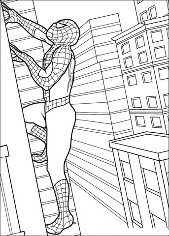 Spiderman is climbing the building coloring page free printable coloring pages