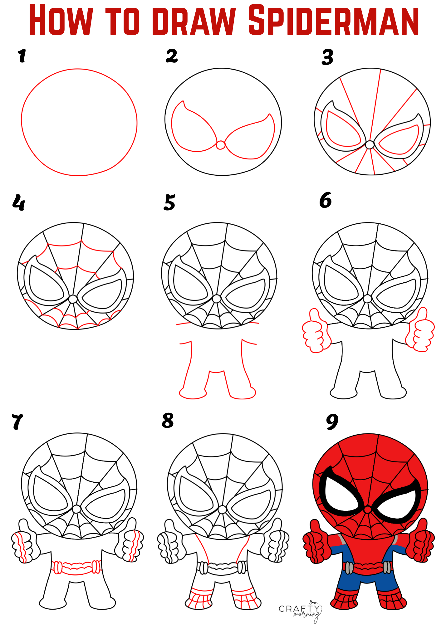 How to draw spiderman for kids