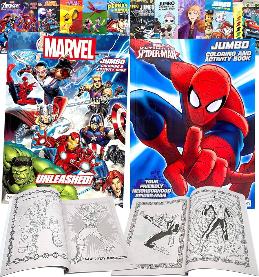 Marvel superheroes avengers spiderman ultimate fun arts crafts coloring and activity sticker books gift set perforated paper