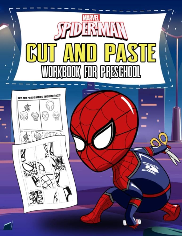 Spider man cut and paste workbook for preschool great gifts for adults providing plenty of unique designs of spider man to lor and cut out mattle dave books