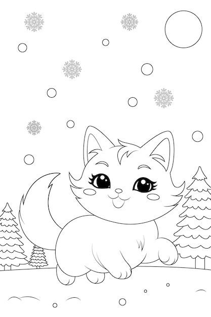 Premium vector coloring page a cat chasing snowflakes