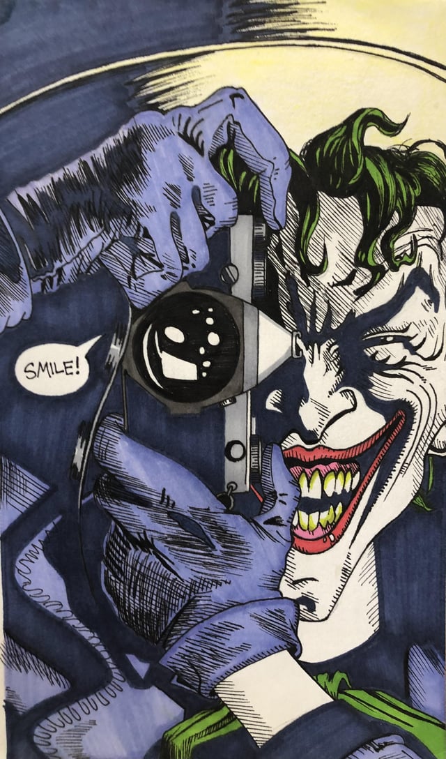 Ive drawn and colored the killing joke cover with sharpie do you prefer the purple shadows or black shadows rbatman