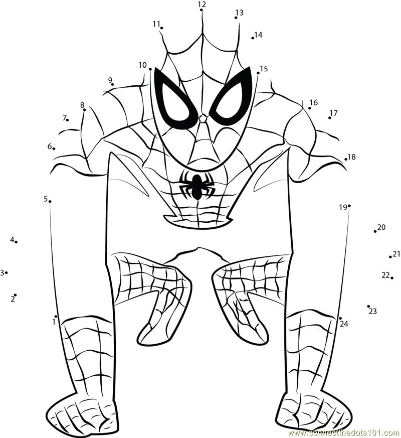 Spiderman superhero dot to dot printable worksheet