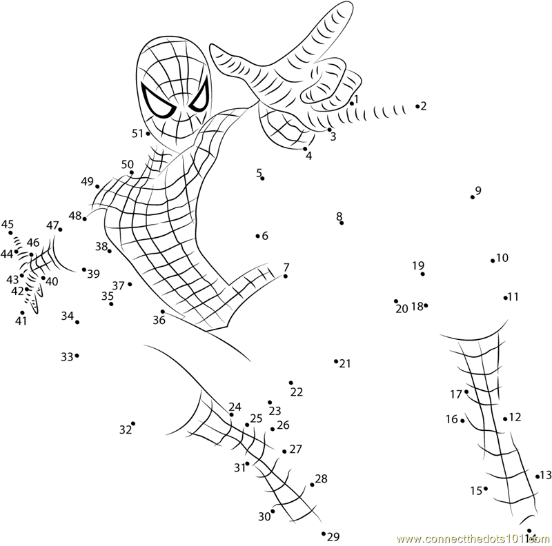 Download or print spiderman jumping dot to dot printable worksheet from cartoonsspiderman connâ avengers coloring pages dot to dot printables disney activities