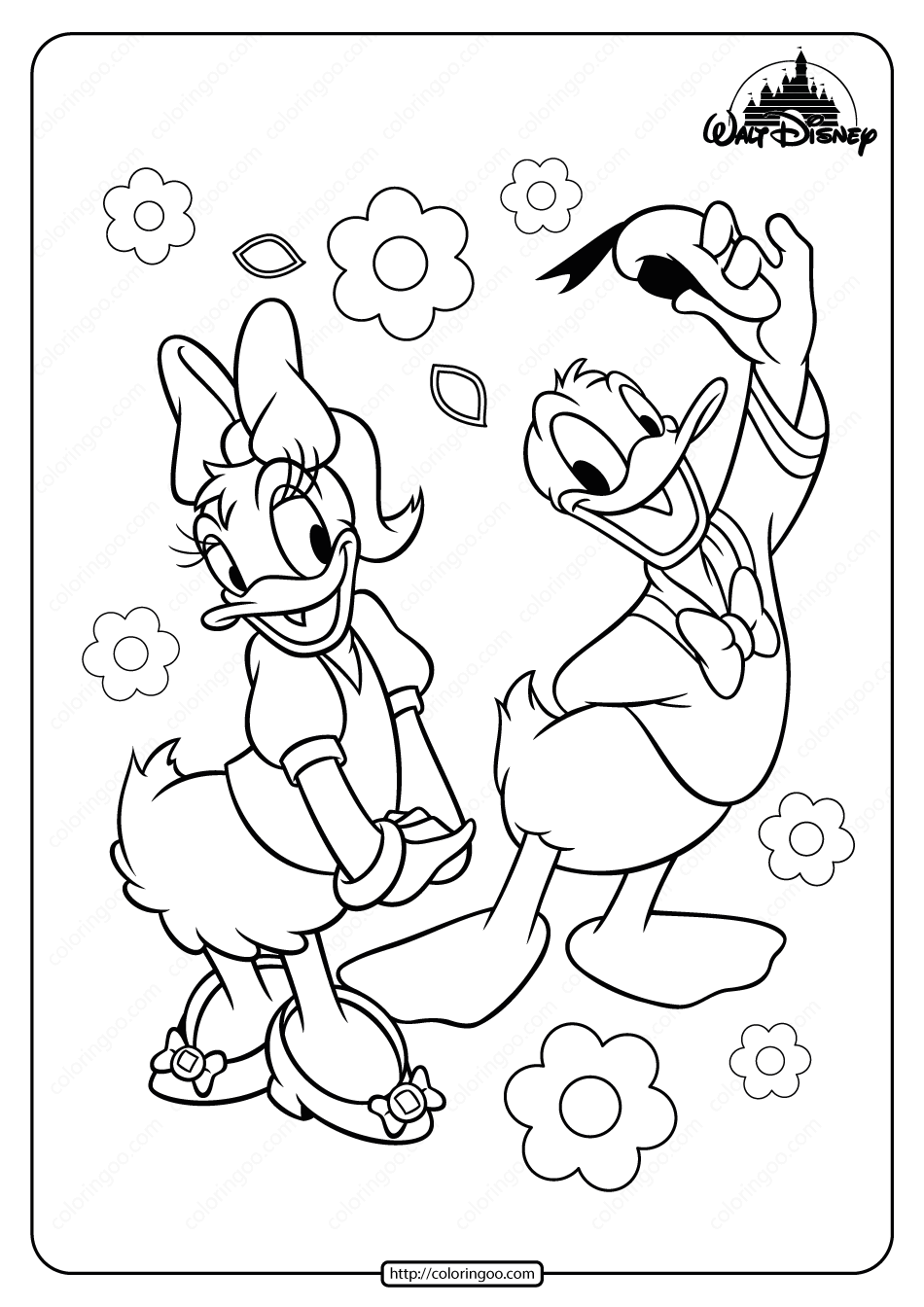 Printable daisy and donald duck coloring page