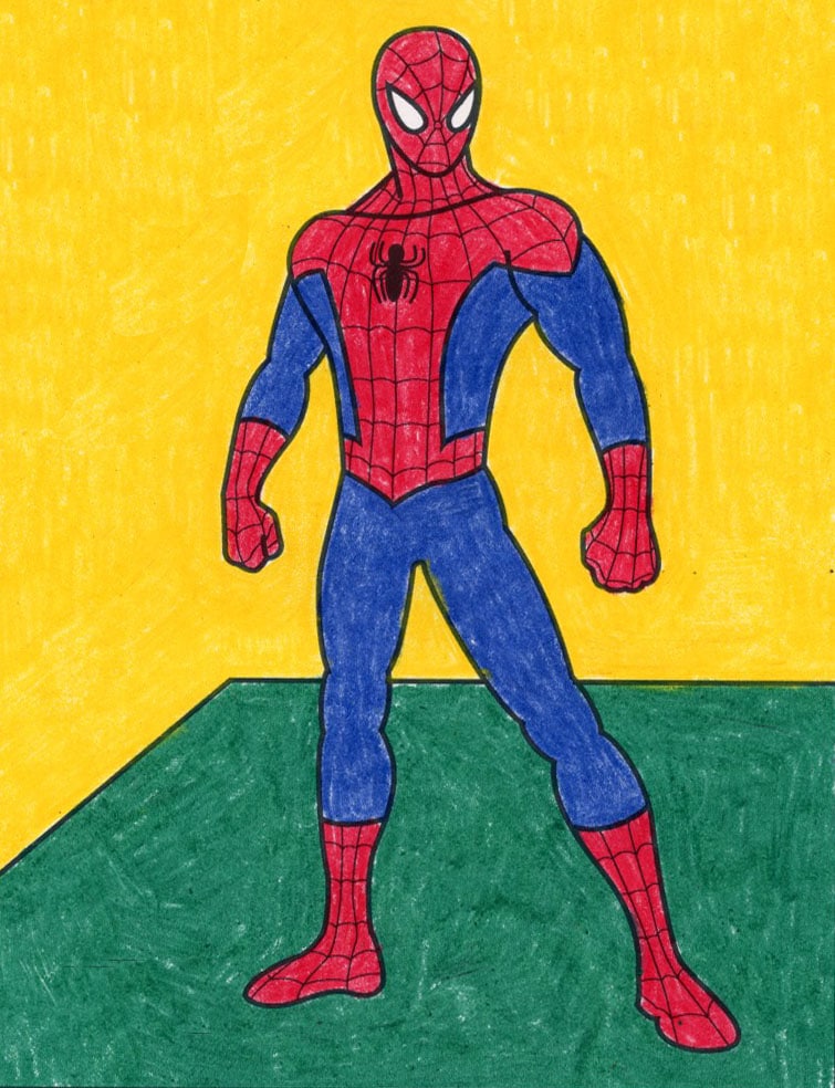 Easy how to draw spiderman tutorial video and coloring page