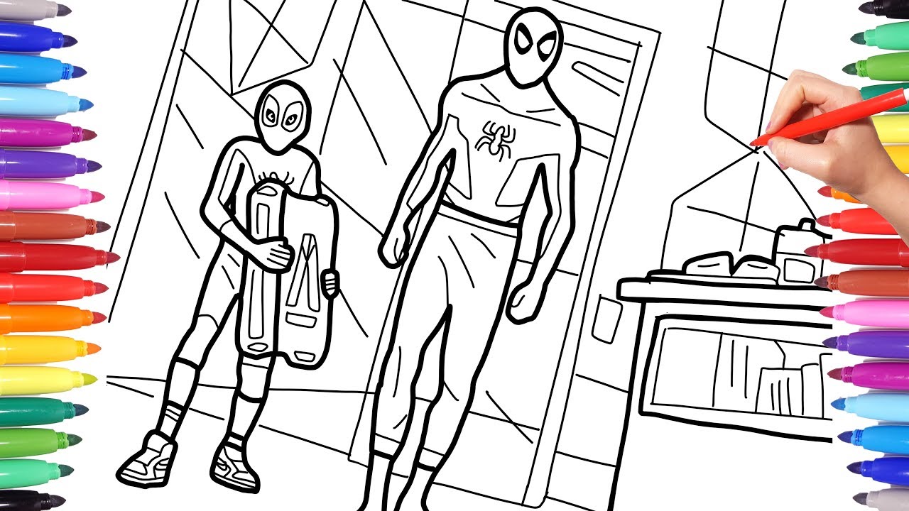 New spideran spiderverse scene coloring pages how to draw spideran peter parker and iles orales