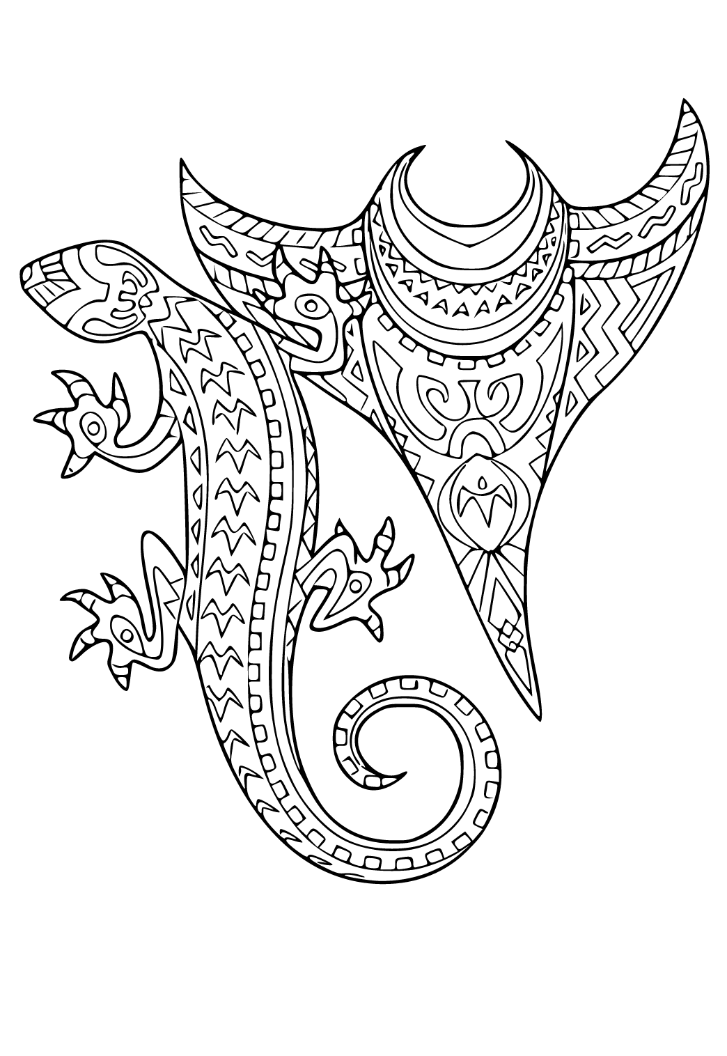 Free printable tattoo lizard coloring page for adults and kids