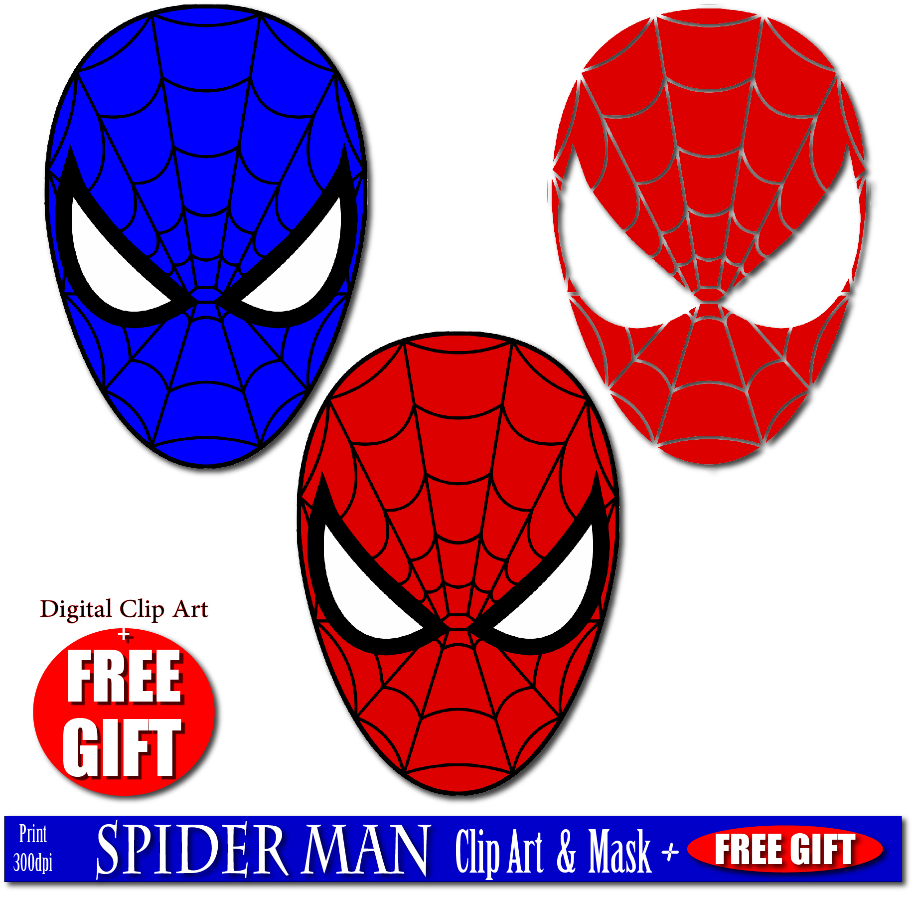 Digital clip art spiderman mask superhero party masks diy clipart and printable mask