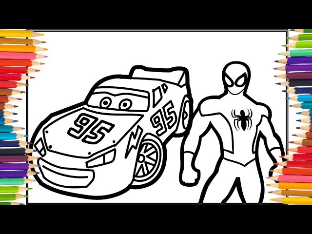 Lightning cqueen onster truck and spideran coloring pages lightning cqueen spideran