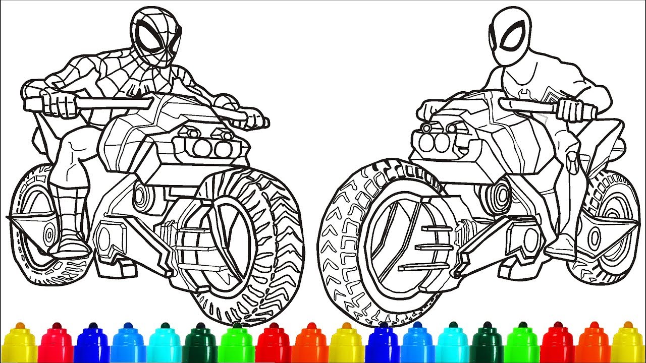 Spiderman black spiderman motorcycle coloring pages colouring pages for kids with colored markers