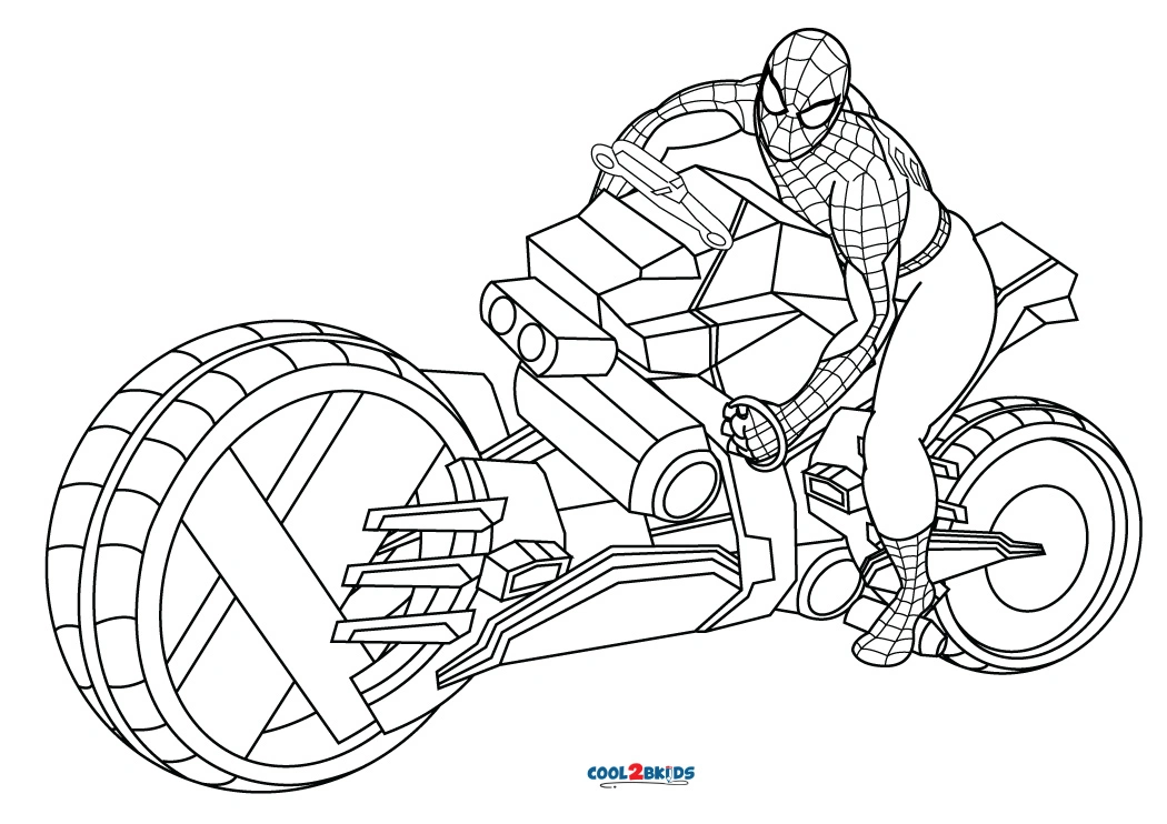 Free printable spiderman motorcycle coloring pages for kids