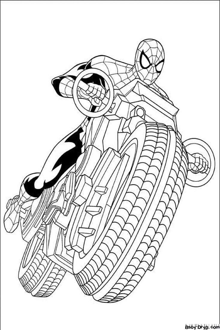 Coloring page spiderman on a motorcycle coloring spider