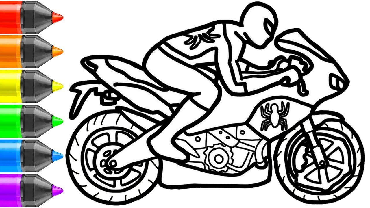 Spideran otorcycle coloring pages superheroes otorbike bike coloring video for kids toddlers