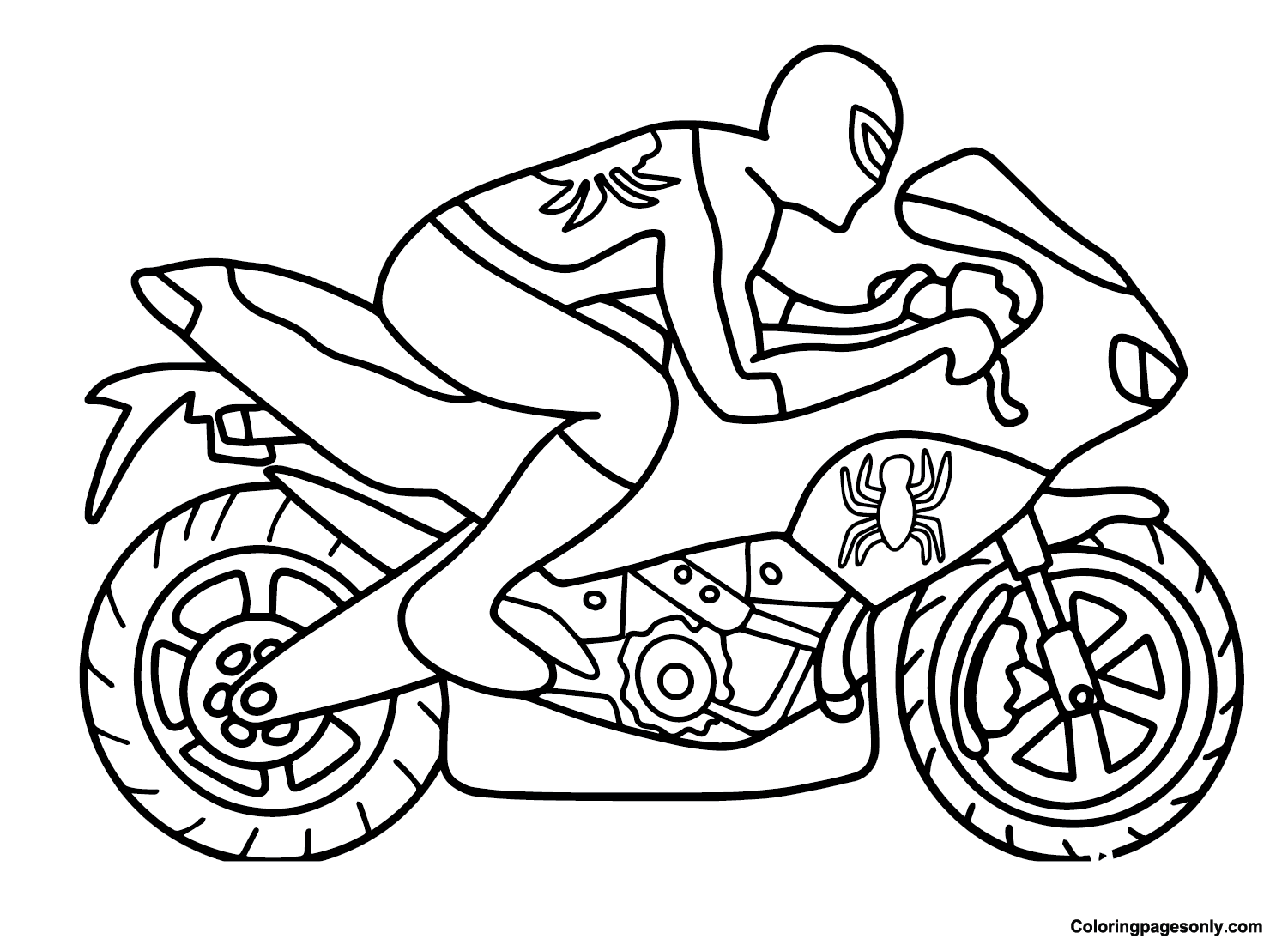 Spidey motorcycle coloring page