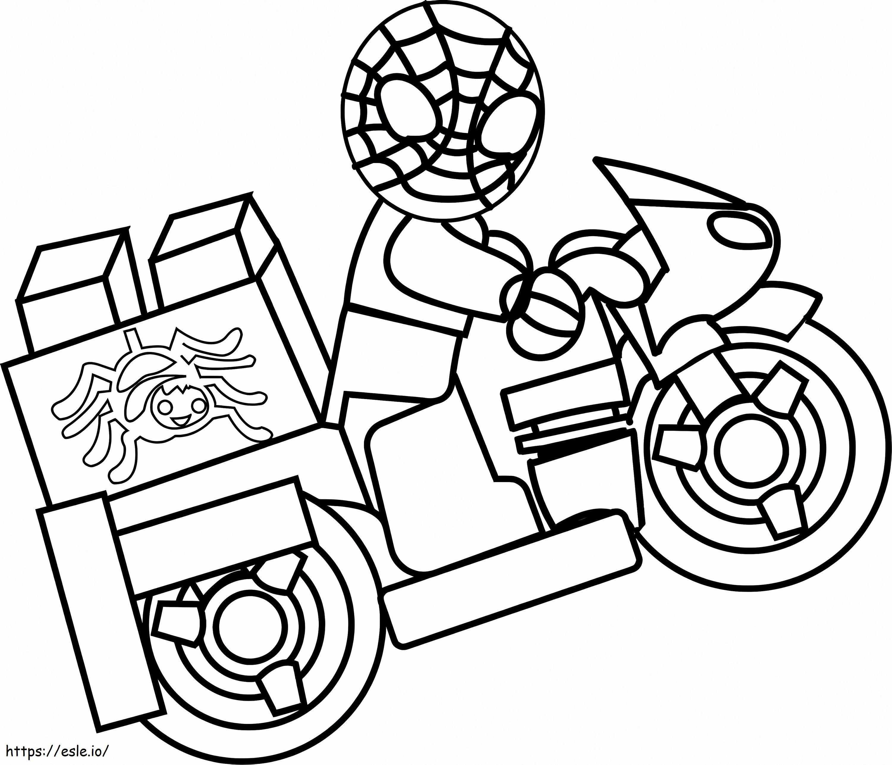 Lego spiderman on motobike coloring page