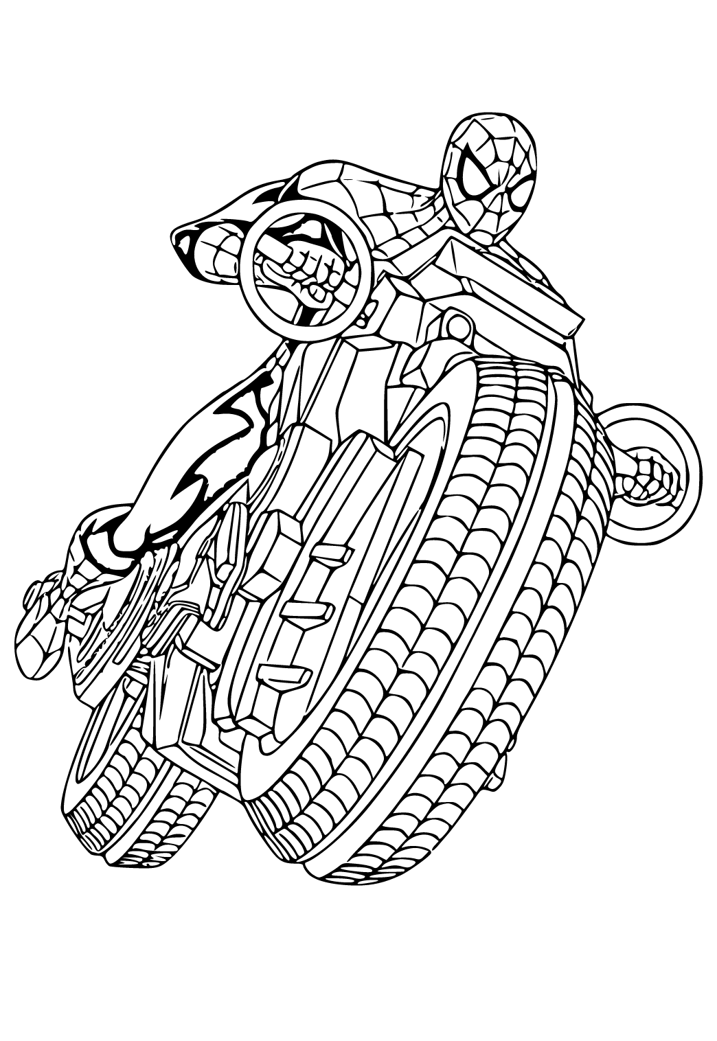 Free printable spiderman motorbike coloring page sheet and picture for adults and kids girls and boys