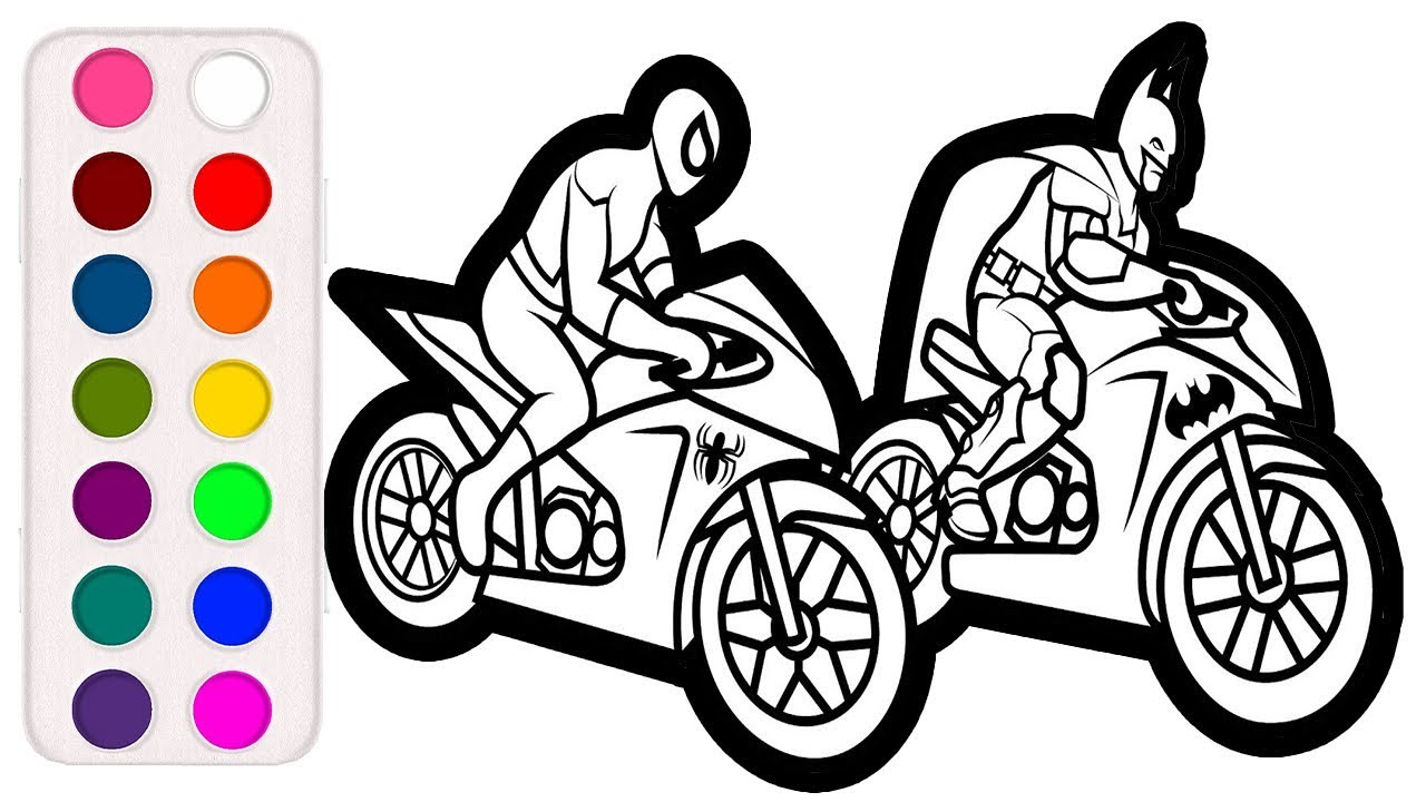 Spiderman motorcycle coloring pages superheroes motorbike bike coloring video for kids