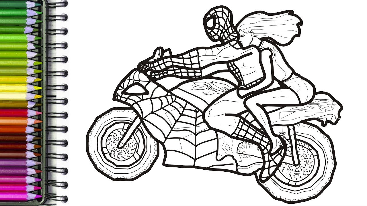 Spiderman on a motorcycle coloring pages spiderman girl gwen stacy colouring pages