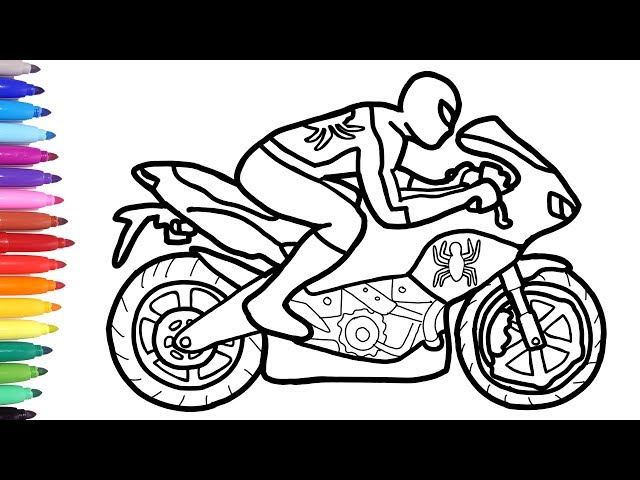 Spiderman motorcycle coloring pages superheroes motorbike bike coloring video for kids