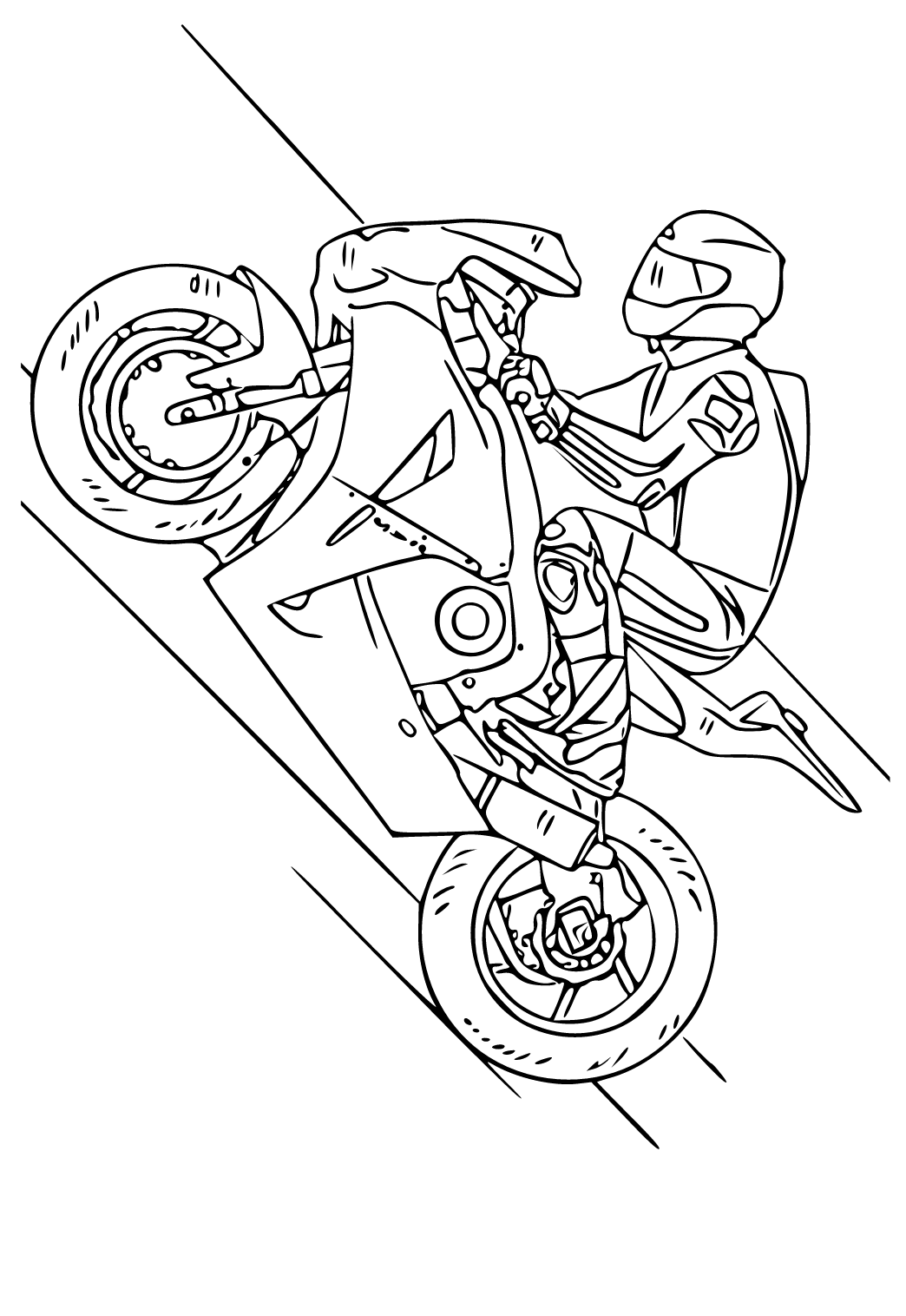 Free printable motorcycle racer coloring page for adults and kids