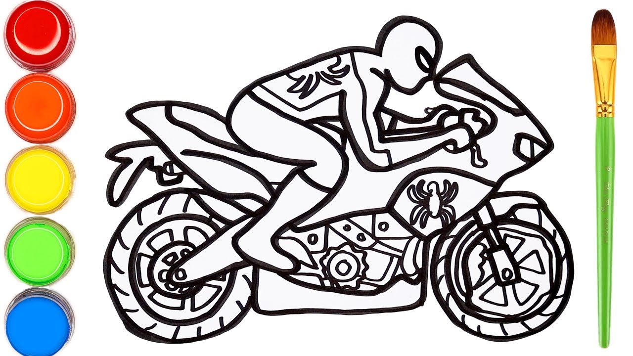 Drawing spiderman with motorcycle