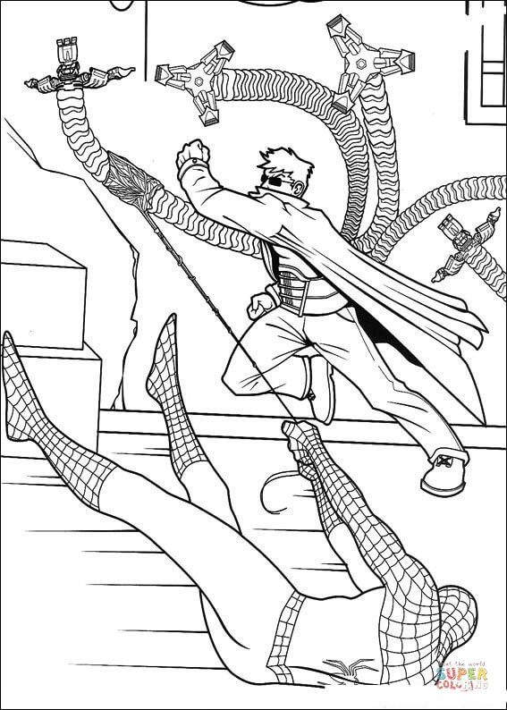 Spider man caught doctor octopus coloring page free printable coloring pages