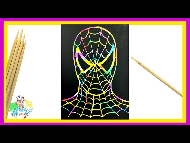 Drawing and coloring spiderman rainbow scratch paper