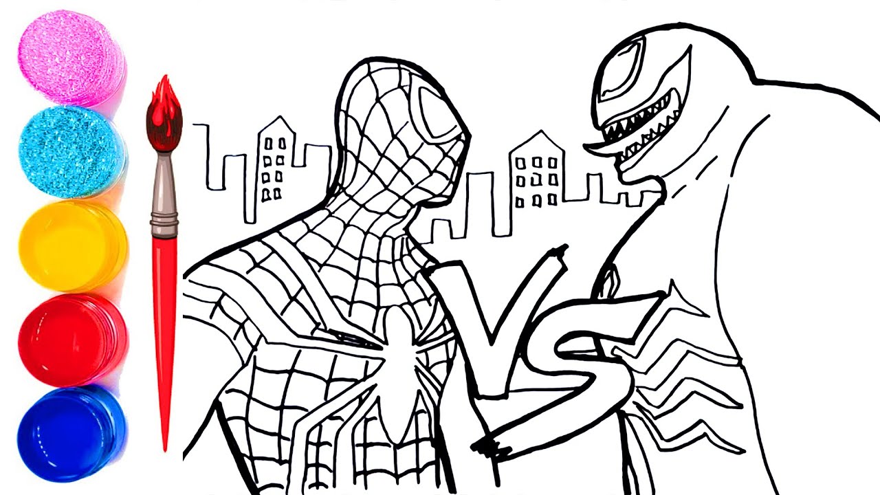 Spiderman vs venom coloring pages how to draw spiderman and venom superheroes coloring book