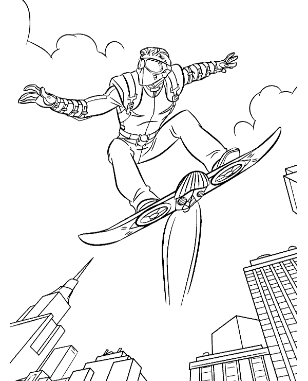 Comic book hovering board coloring page