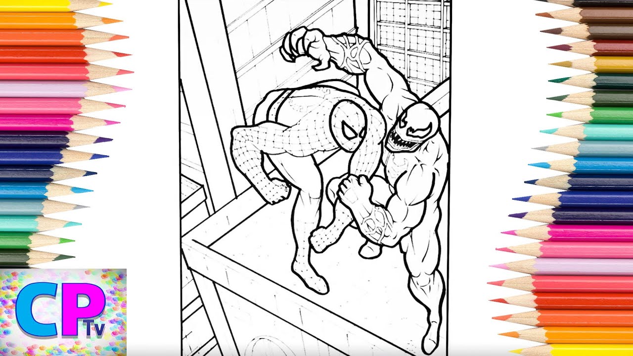 Spideran vs veno coloring pagesfrightening fight on the roof betweet spideran and veno