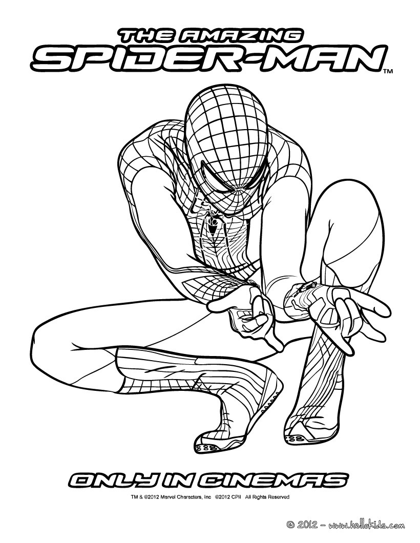 The amazing spiderman ready to shoot his webs coloring pages