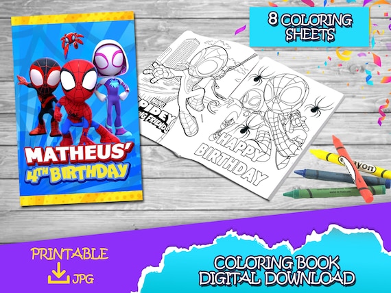 Spidey and his amazing friends coloring book x inches x inches per page after folding spidey party digital download