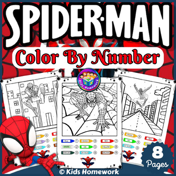 Spiderman color by number activities i fun end of year summer coloring sheets