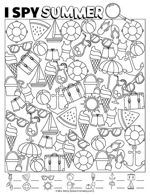 Free printable i spy summer game sheet mrs merry