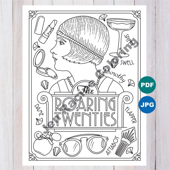 S the roaring twenties coloring pages set of digital download download now